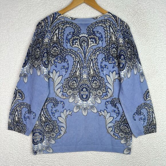 Talbots Audrey 100% Cashmere Sweater XL Blue Paisley Medallion - Picture 7 of 15